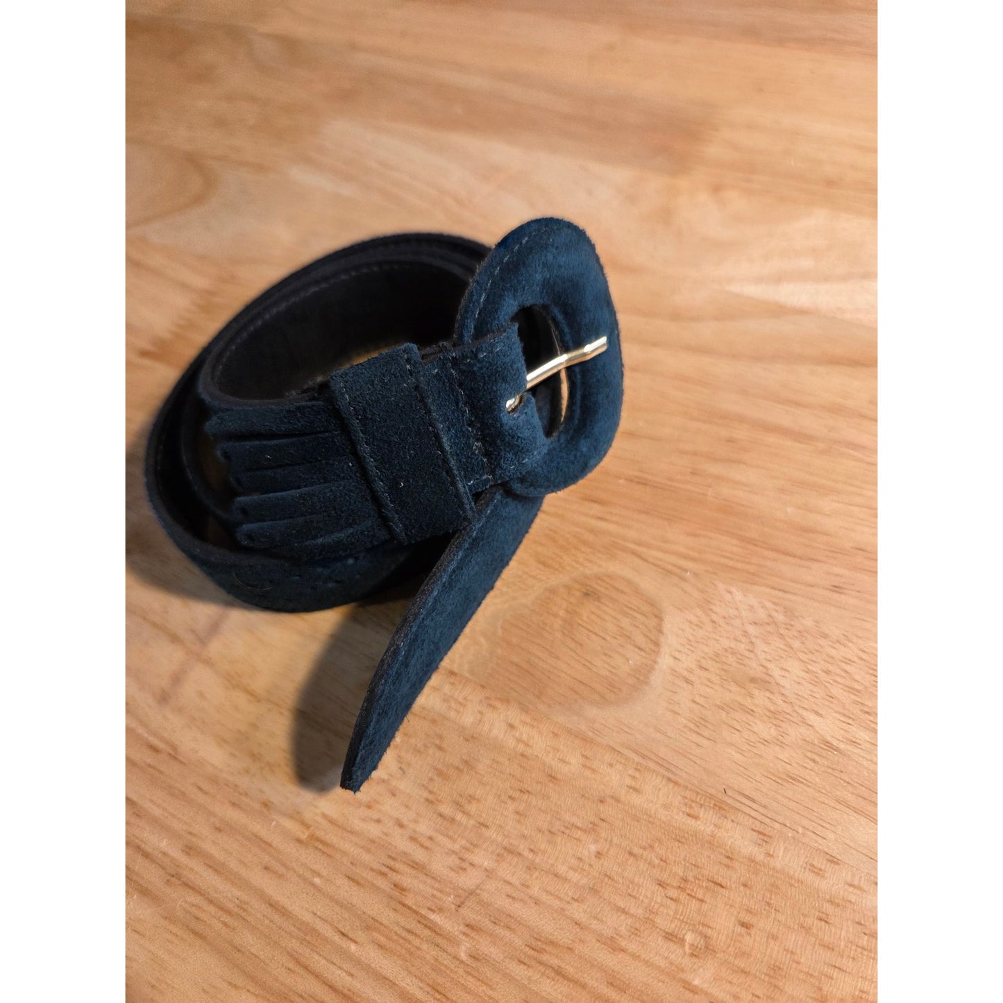 Cool Kelly Green Vintage Suede Leather Belt With Tassel on Buckle 34" Small