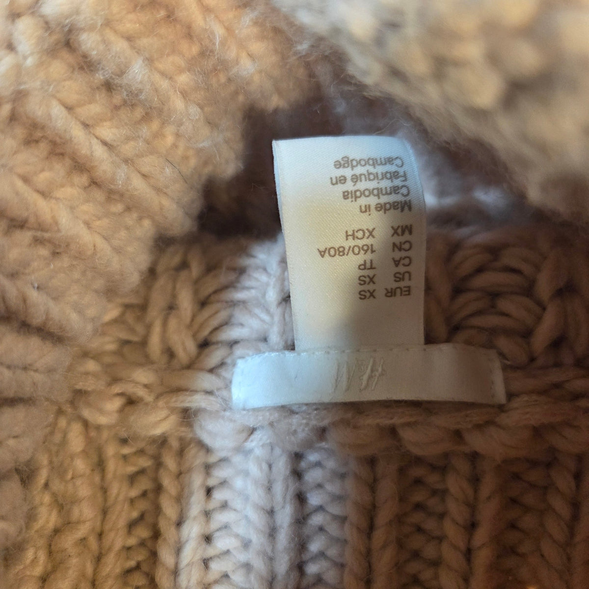 H&M Beige Chunky Knit Mock Neck Sweater Wool Acrylic Blend XS