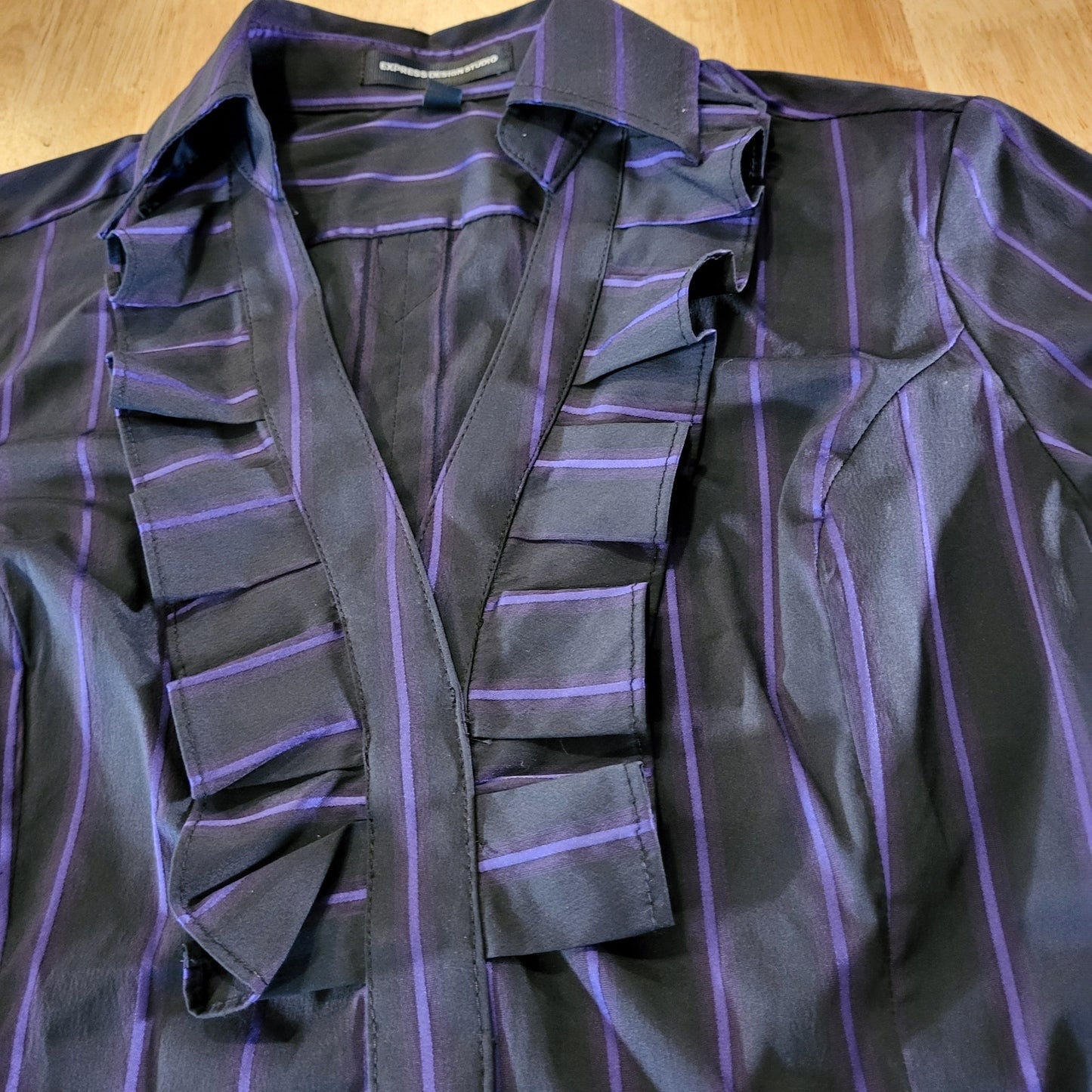 Express Design Studio Black Girlboss Purple Striped Pleated Collar Side Zip XS