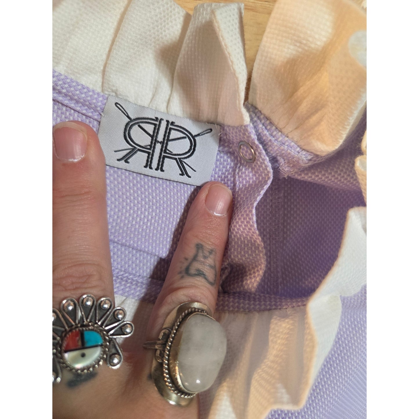 Double R by Ravi Ravan purple white waffle mini sleeveless ruffle collar