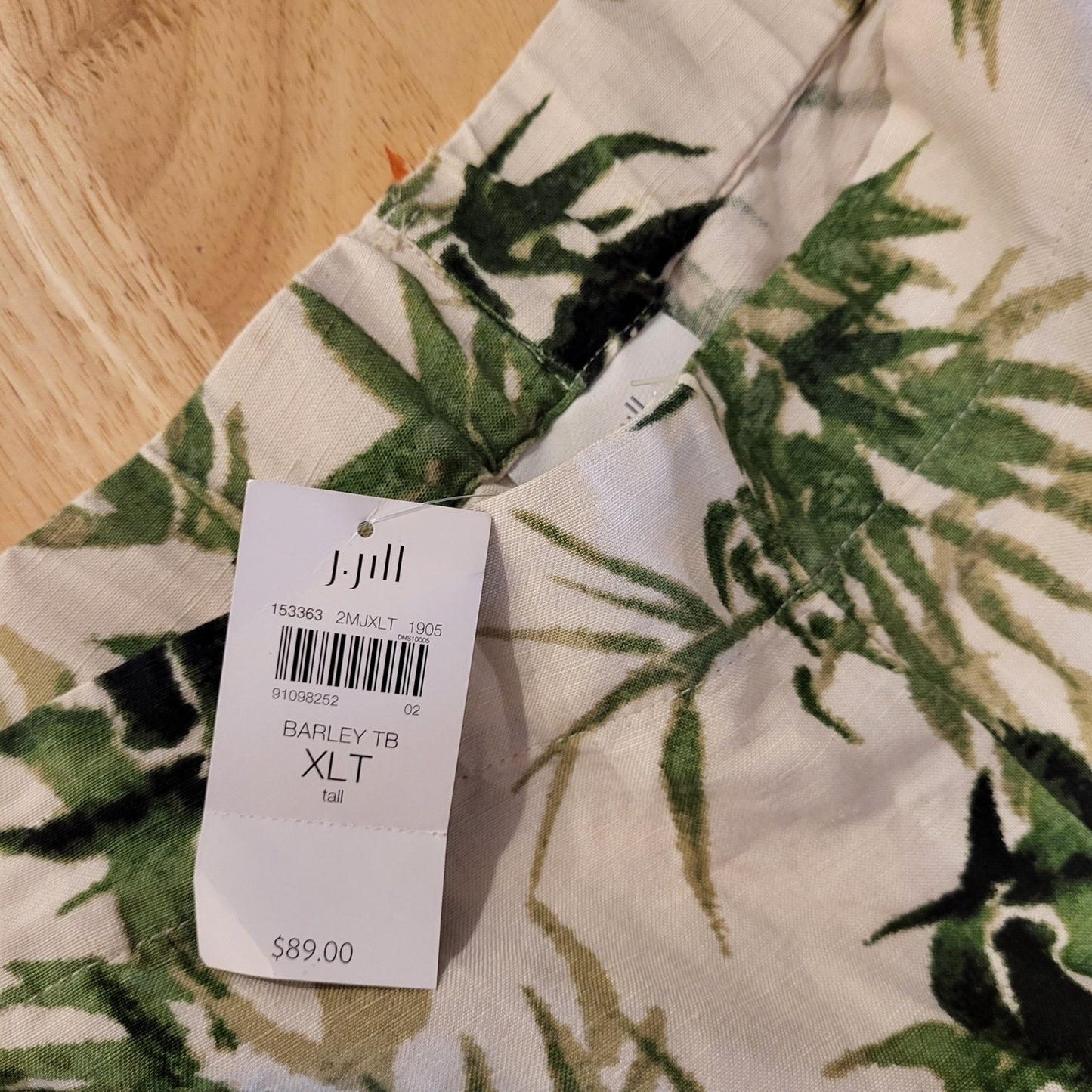 Nwt J. Jill Botanical Print Elastic Waist Wide Leg Nylon Blend Trousers XL Tall