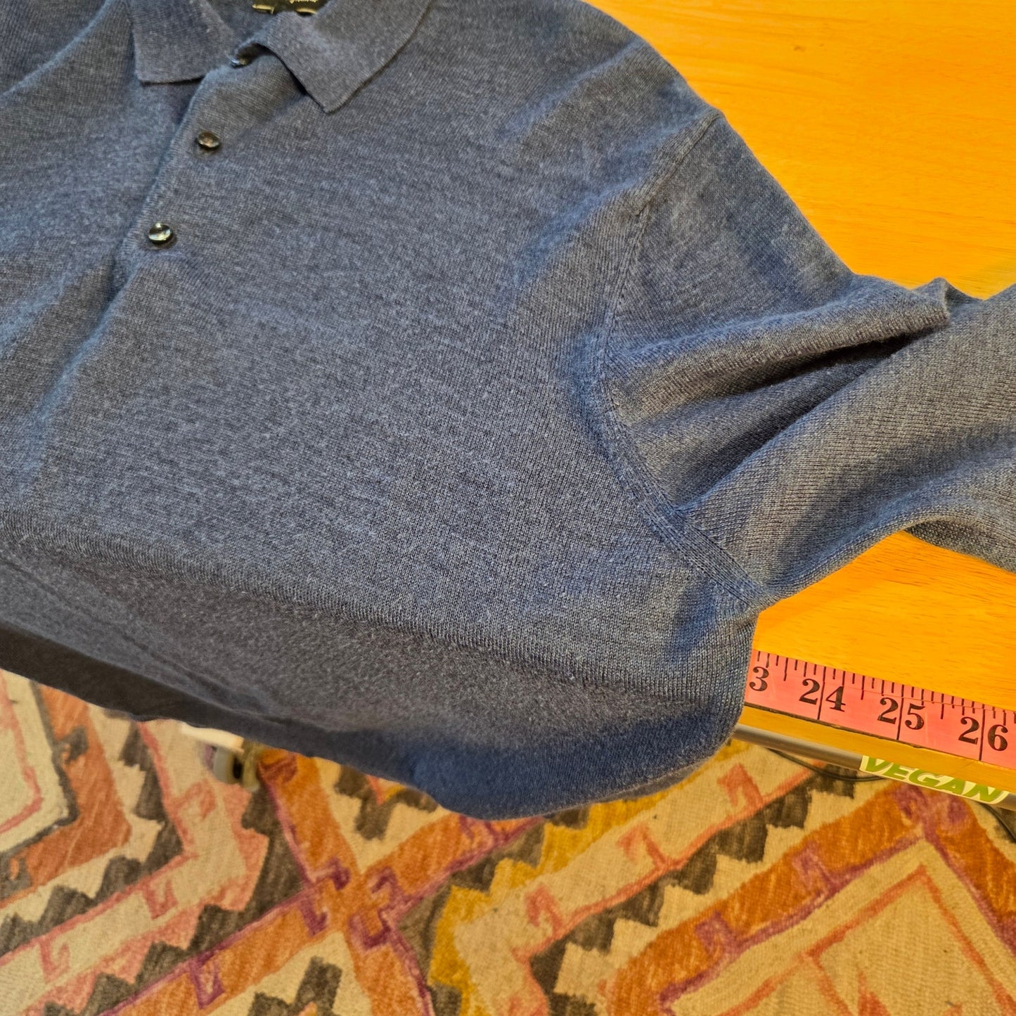 Neiman Marcus blue wool blend 3/4 button pullover sweater tight knit large