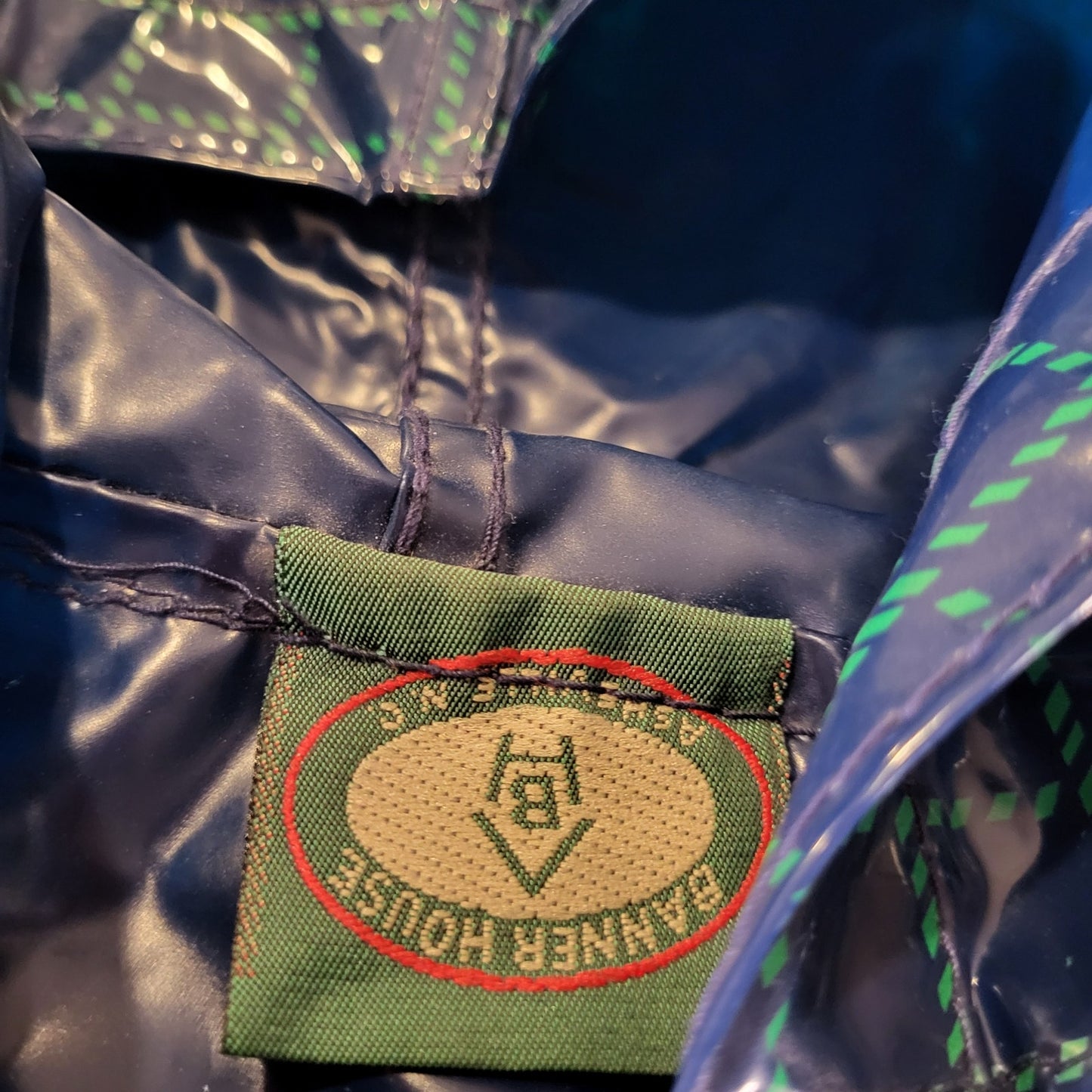 Banner House Asheville Kids Rubber Rain Coat Blue Check Duck Embroidery 20" P2P