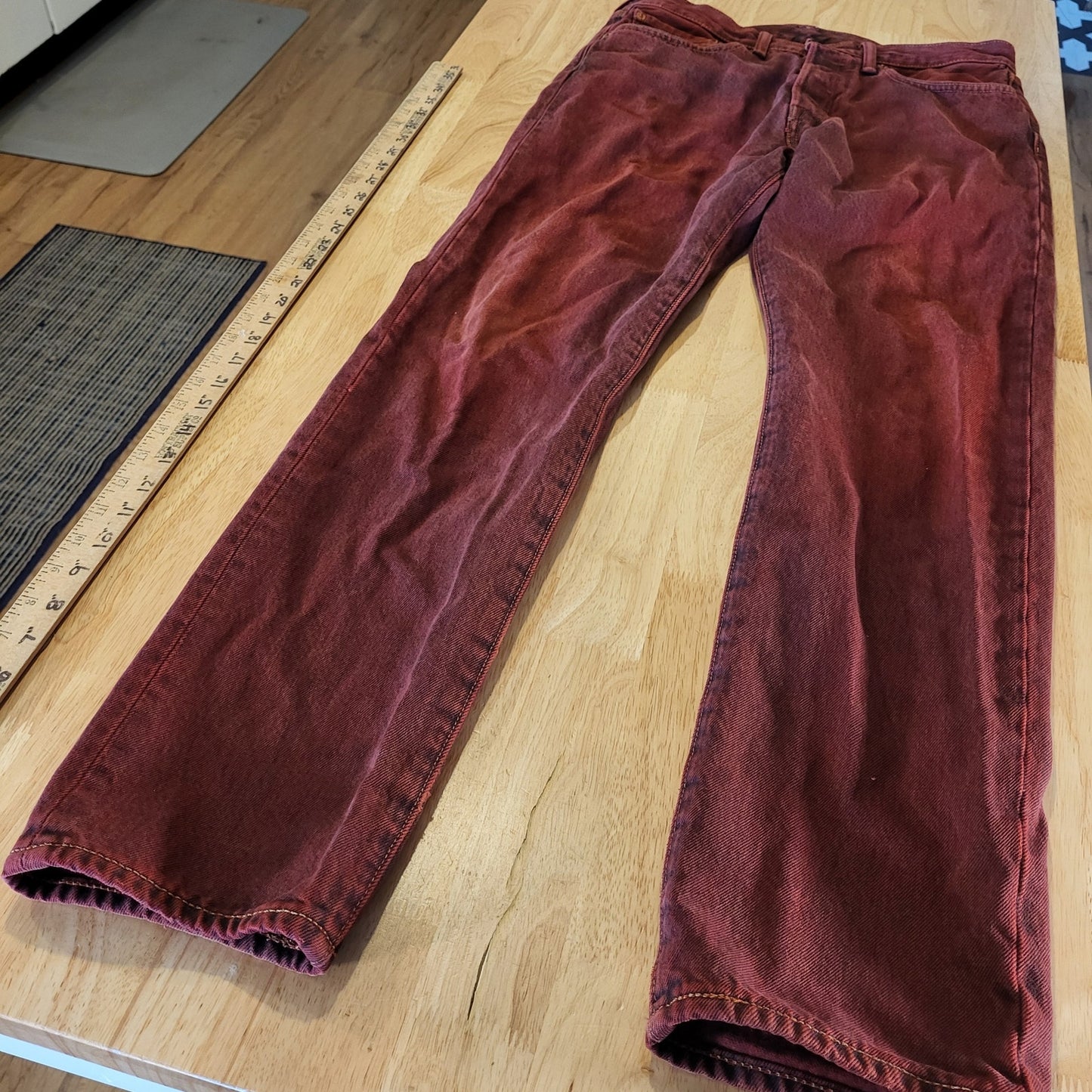 Levi's 501 CT Maroon 31 x 32 Tapered Denim Jeans Faded Tag 90.s Custom Cut