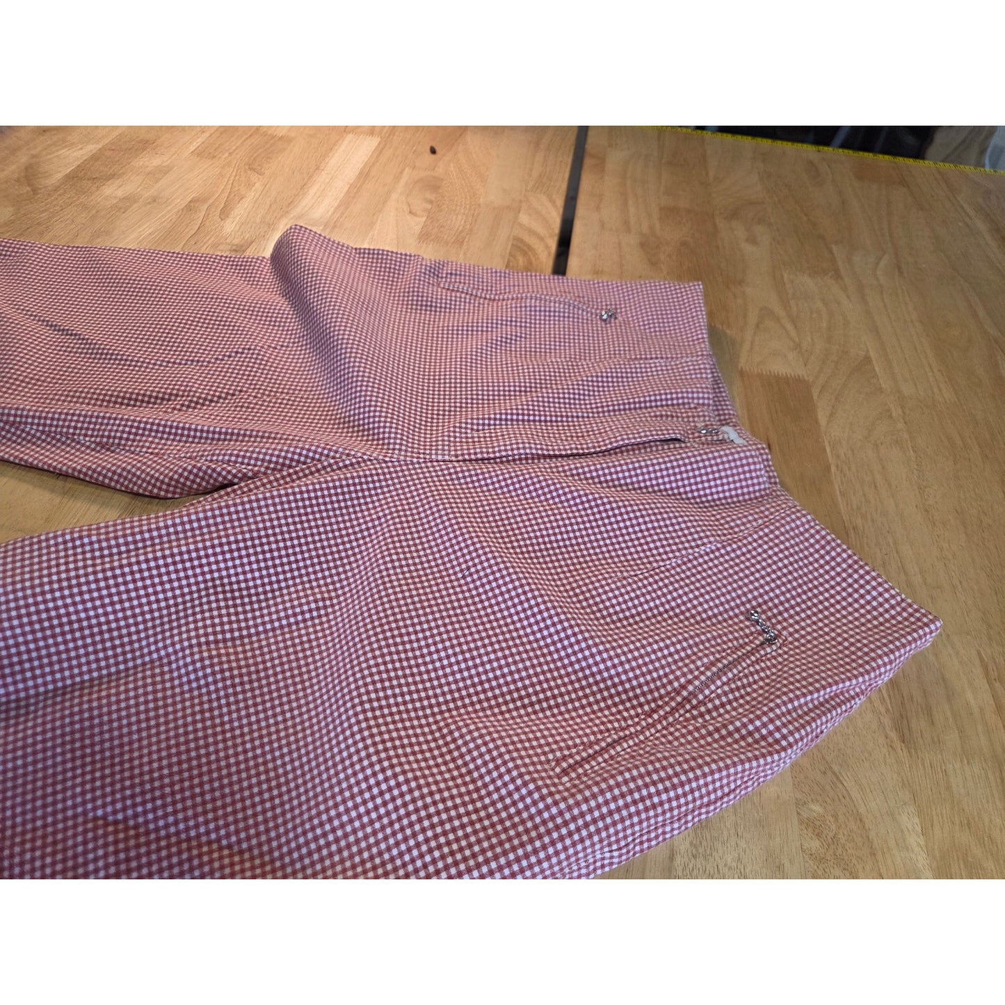 Vanilla cotton stretch red gingham cigarette pants zipper pocket size 44