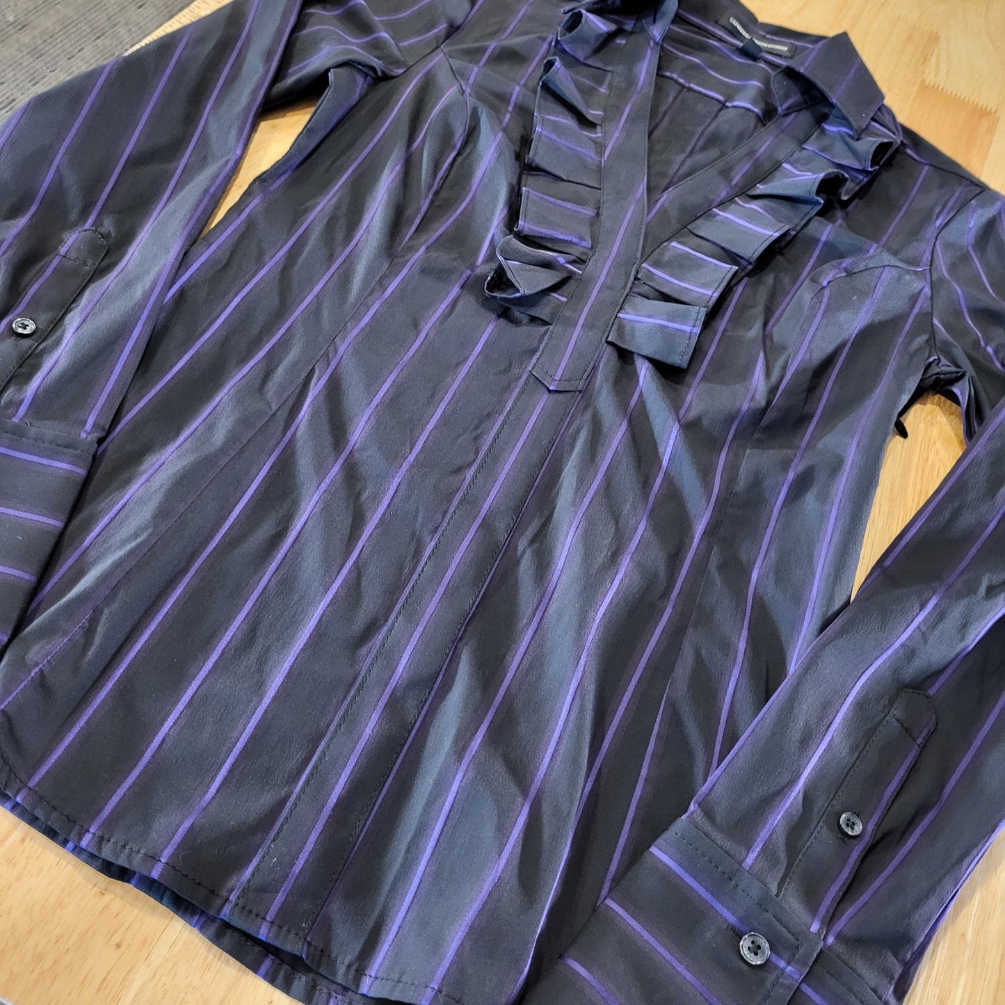 Express Design Studio Black Girlboss Purple Striped Pleated Collar Side Zip XS