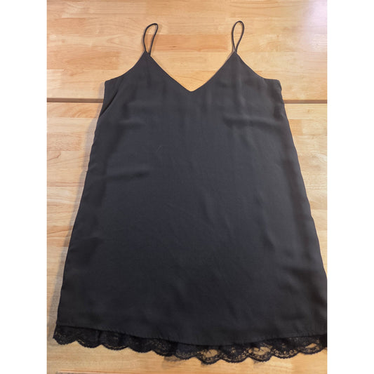 Forever 21 Black Spaghetti Strap Slip Dress Lace Hem Size Small Polyester