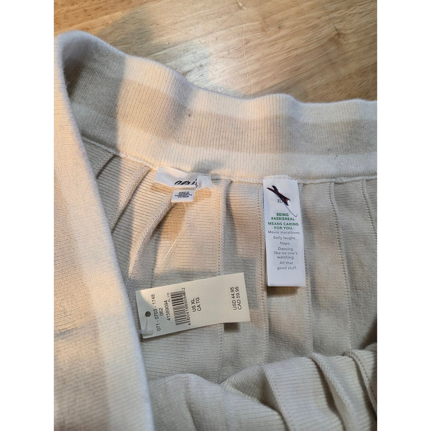 NWT Aerie knit pleaded tennis skirt khaki white stripe contrast extra large