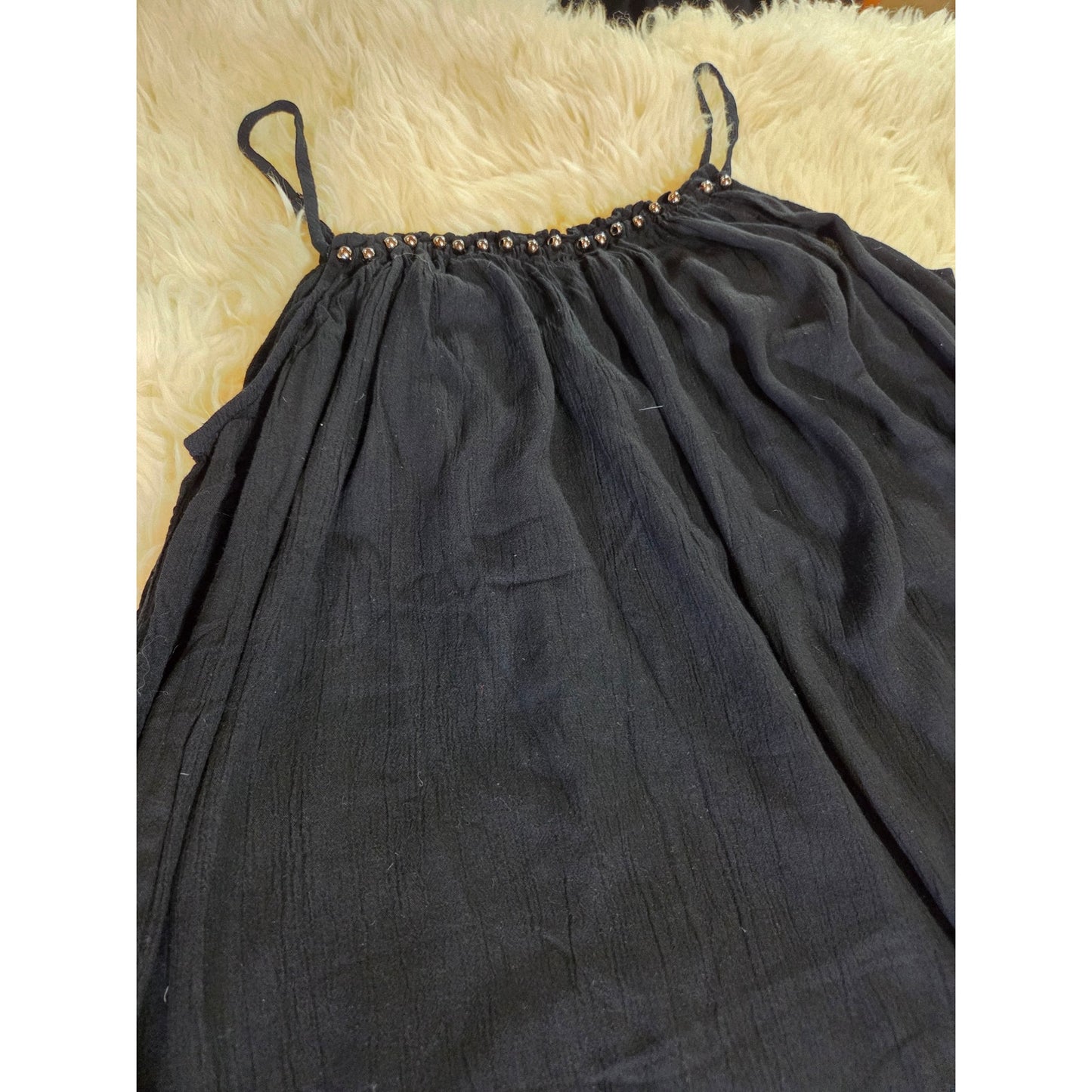 Maurice's Black Spaghetti Strap Dress Silver Studded Neckline Midi Large