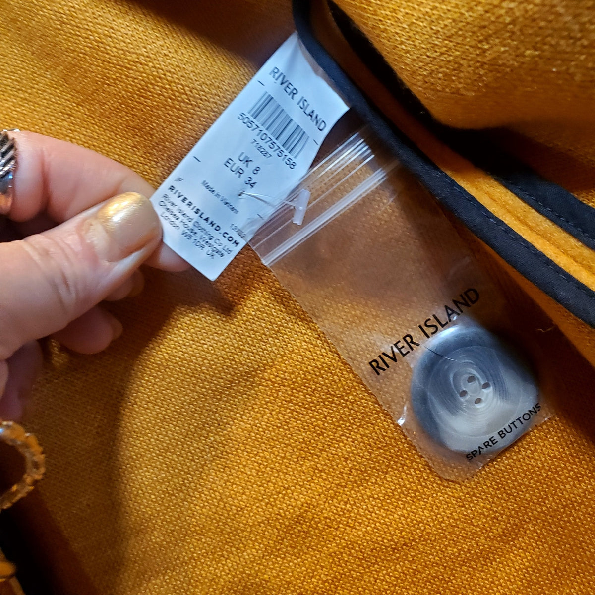River Island Mustard Yellow Wool Blend Pea Coat Black Buttons Medium