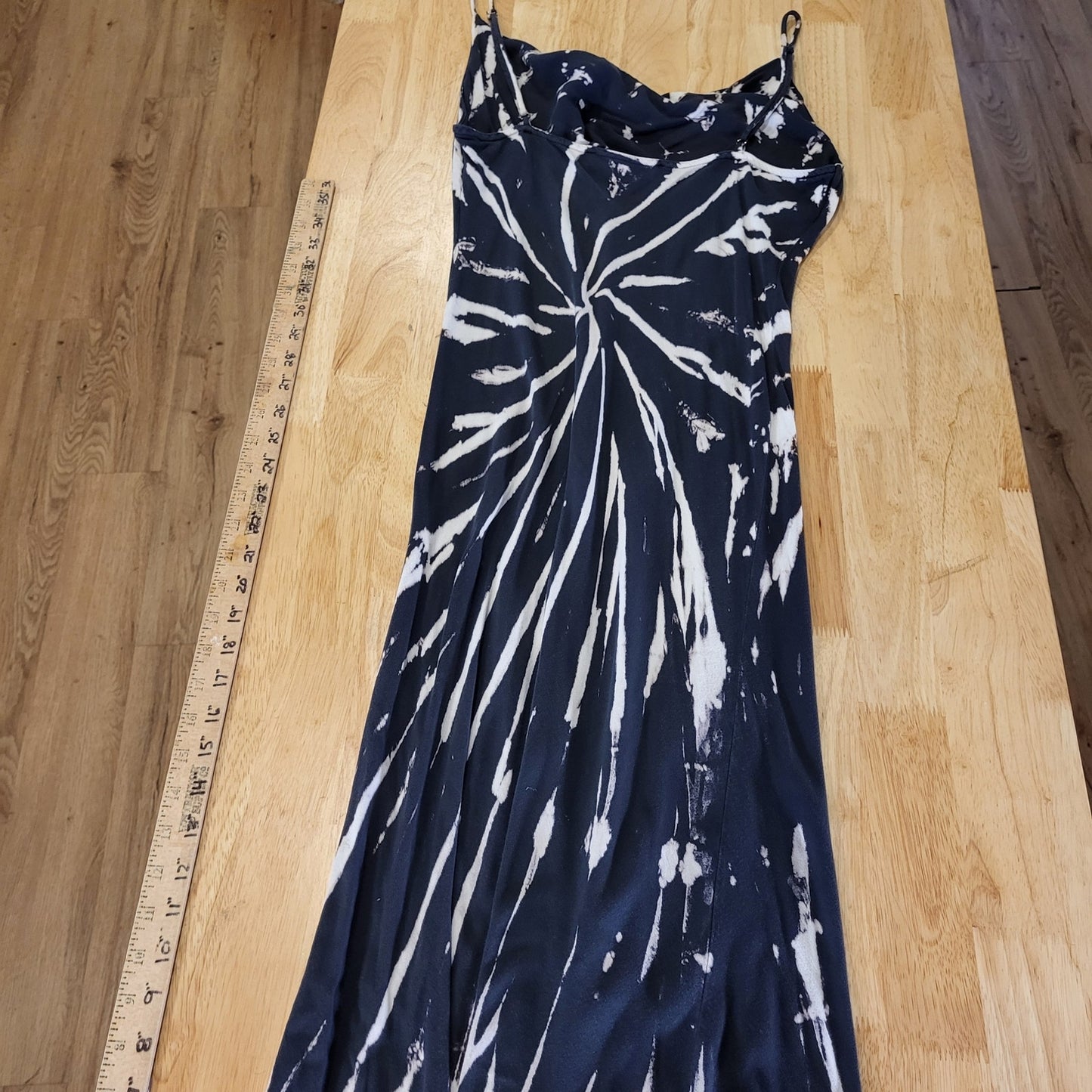 Fourteen & 9th Cowell Neckline Spaghetti Strap Jersey Knit Black Tie Dye Maxi