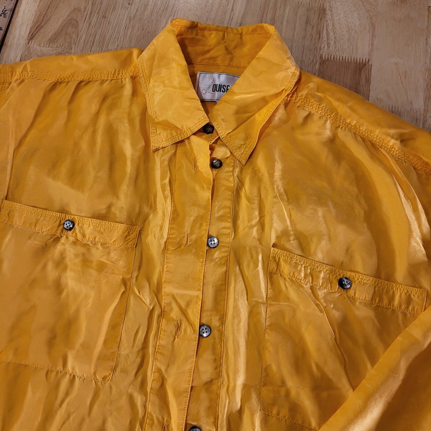 Vintage Louise Paris Mustard Yellow 100% Silk Collared Button Down Small