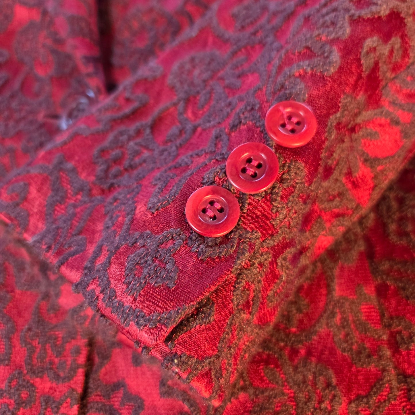 Tahari red blazer black embroidery size 14 lined wool blend