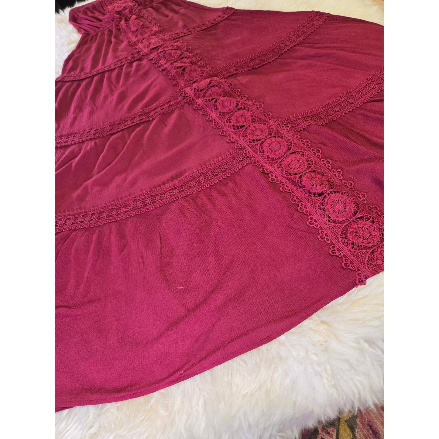 Maroon elastic tube dress sleeveless maxi crochet detail 30" bust