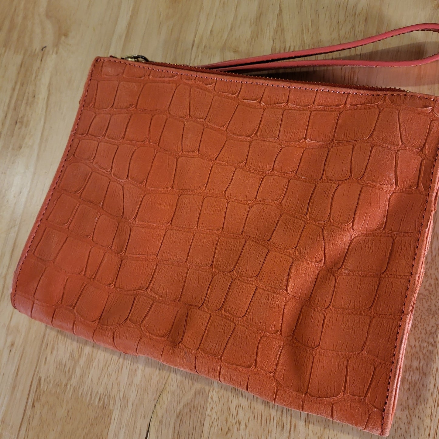 Talbots Pink Crocodile Leather Wristlet Bag Clutch Purse