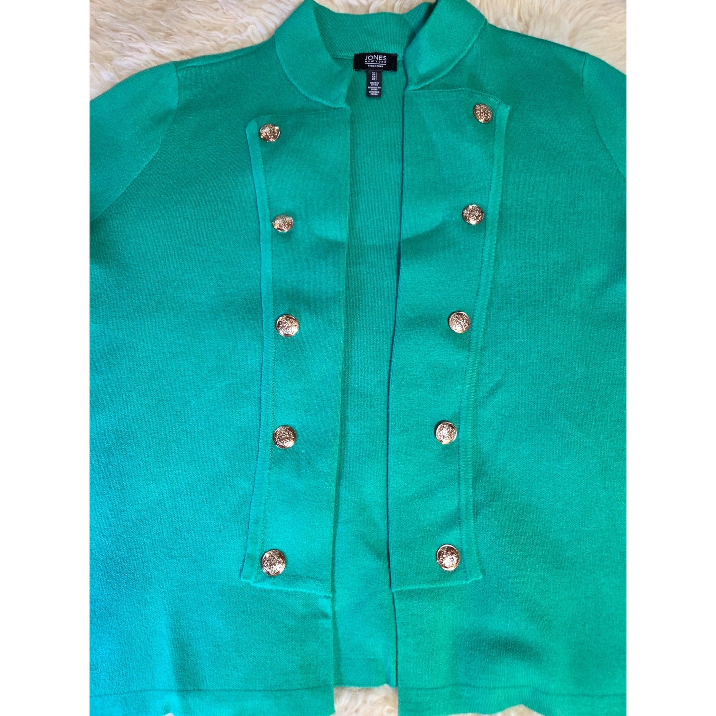 Jones New York Kelly Green Gold Button Detail Sweater Viscose Blend Large