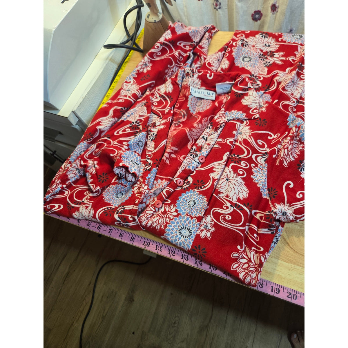 Bedford Fair petite large red floral print short sleeve collared button jumpsuit