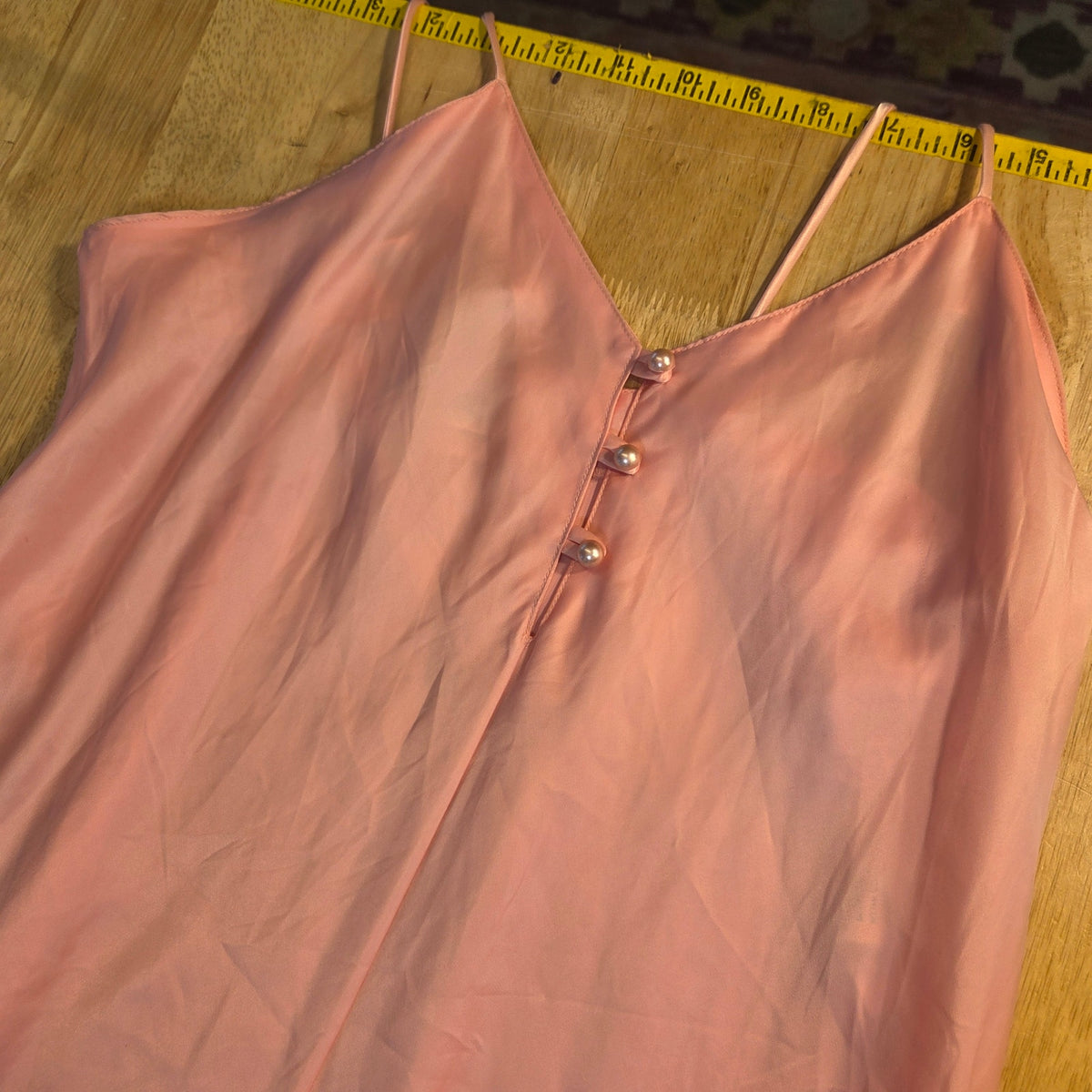 Repose vintage pink Satin nightgown spaghetti strap Pearl button detail large
