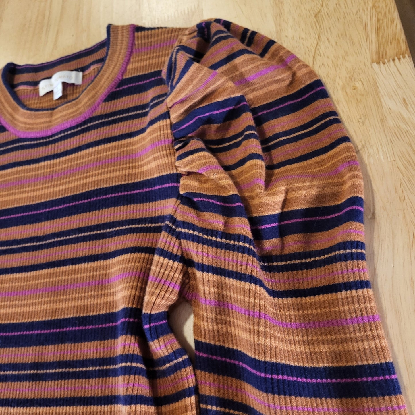 Flying Tomato Retro Orange Purple Striped Sweater Puff Long Sleeve Viscose Large