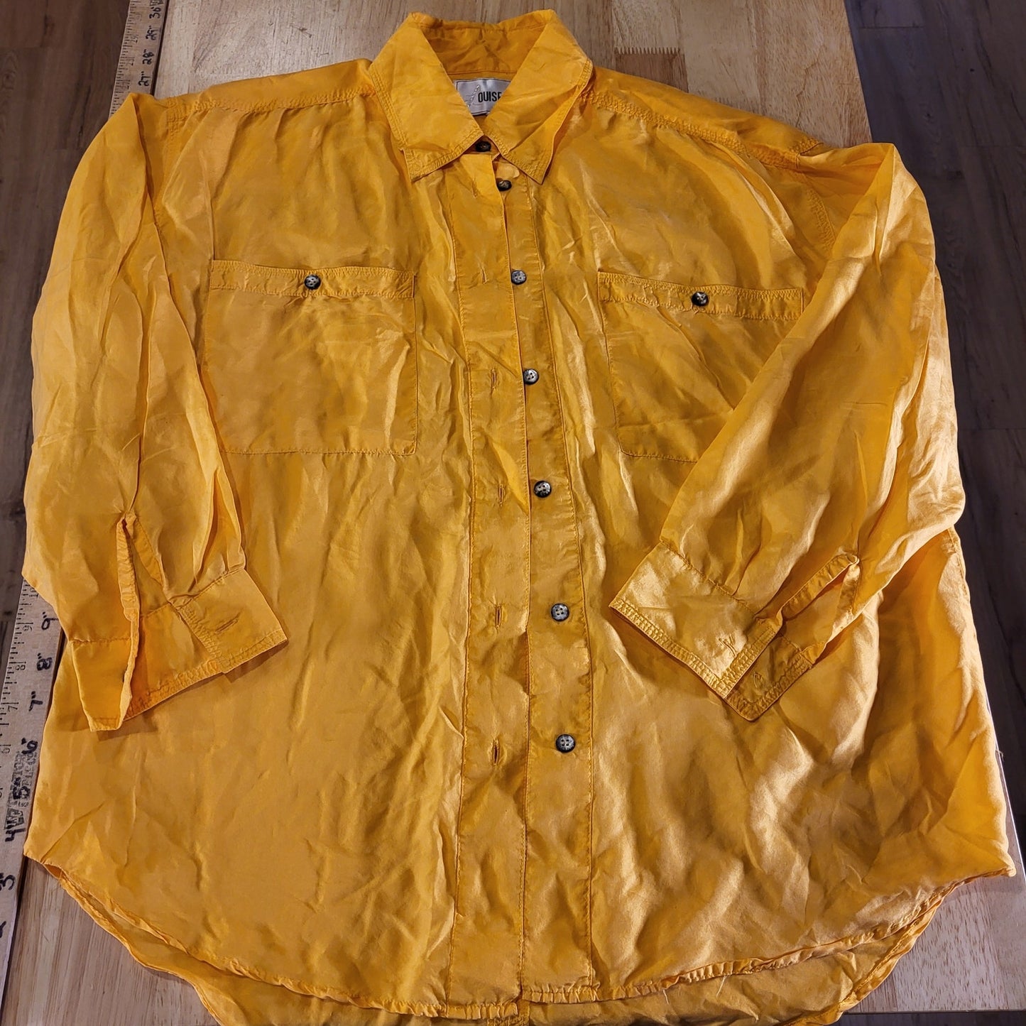 Vintage Louise Paris Mustard Yellow 100% Silk Collared Button Down Small