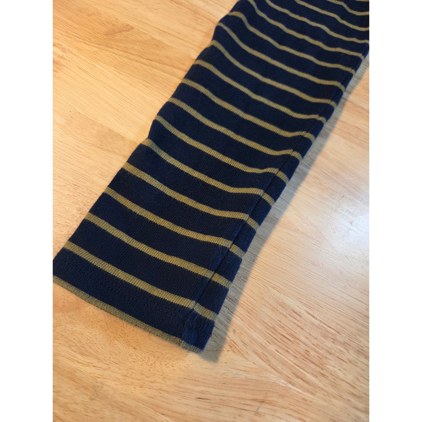 Paper tree organic cotton 10 jersey knit long sleeve navy blue stripe ruffle hem