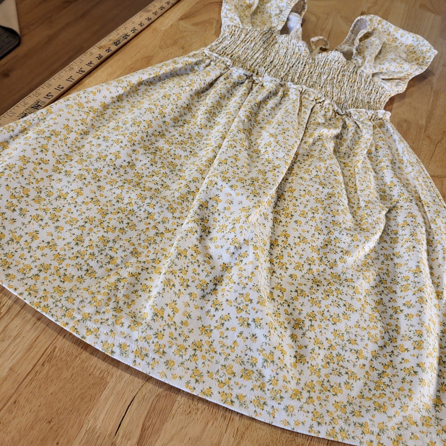 American Eagle Outfitters White Denim Yellow Flower Dress Laced Front Stretch