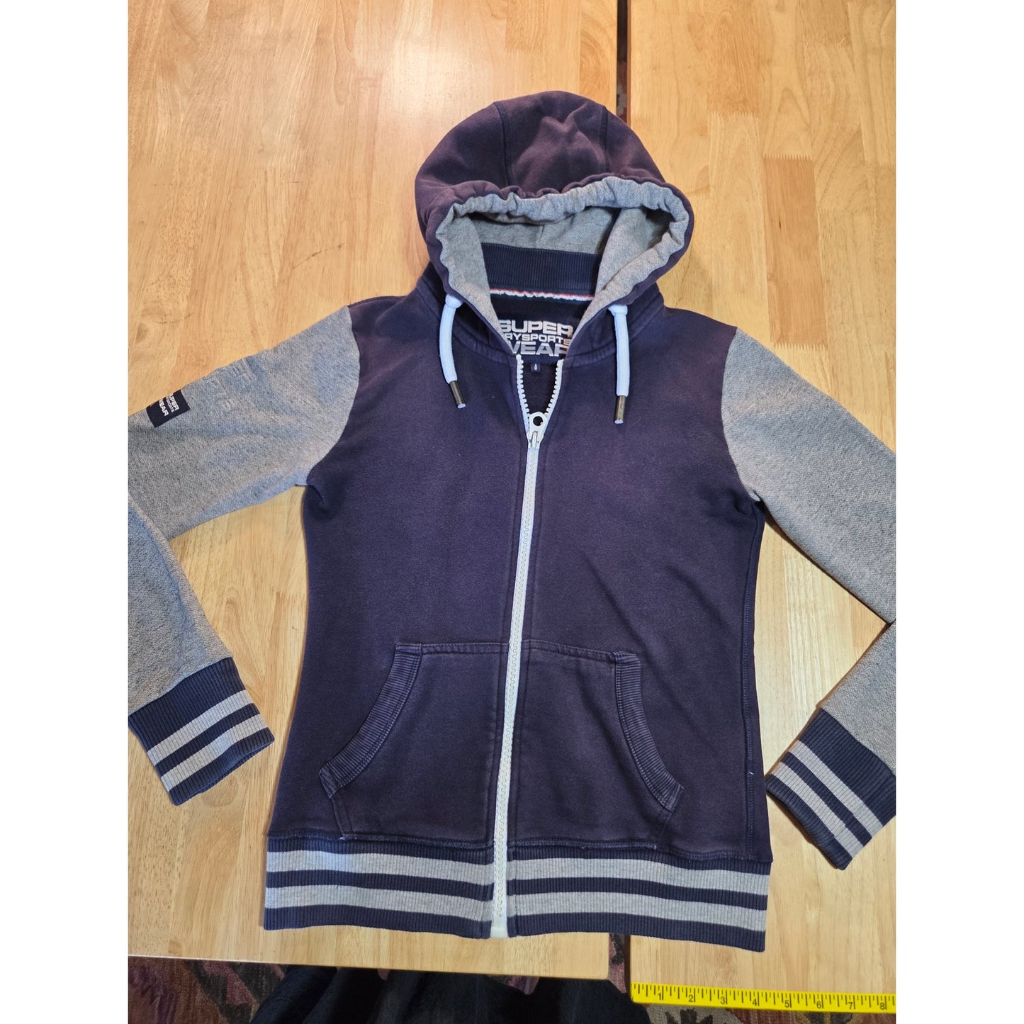 Supreme hoodie navy blue white graphic contrast sleeve zip hoodie cotton xs