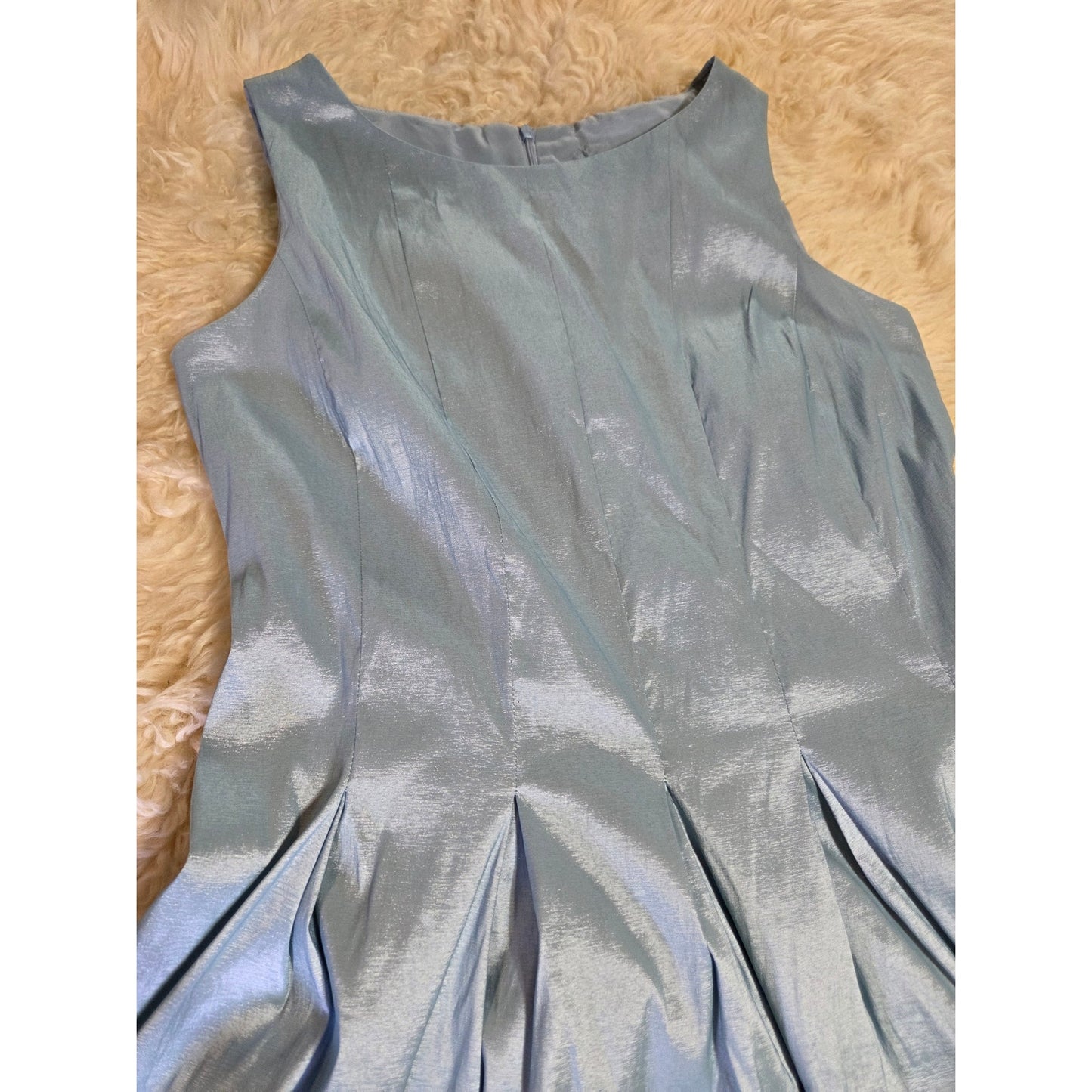 Baby Blue Sleeveless Black Sequin Embellishments Tea Length Fit Flare Princess