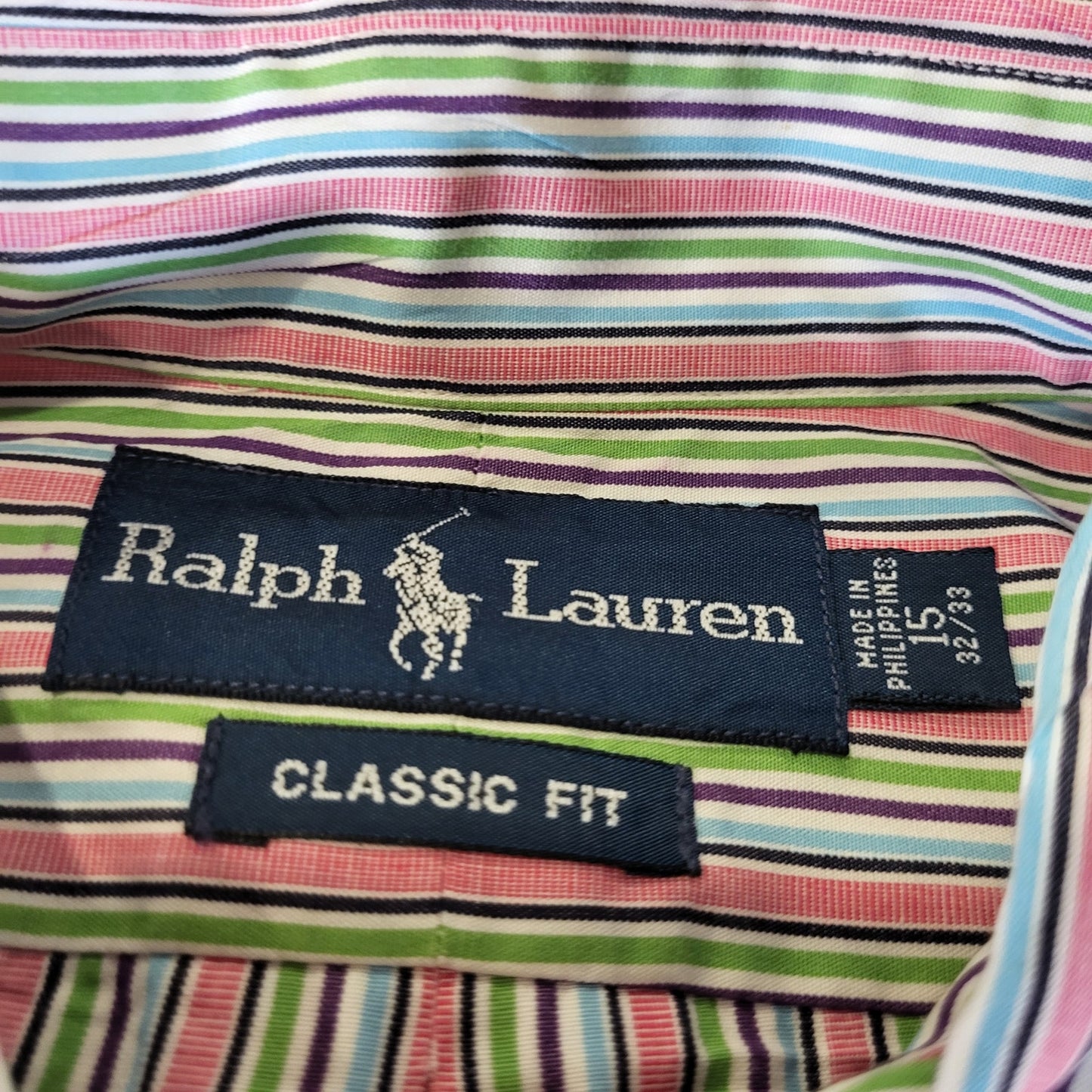 Ralph Lauren Pink Colorful Striped Button Down Collared Shirt Size 15 32/33