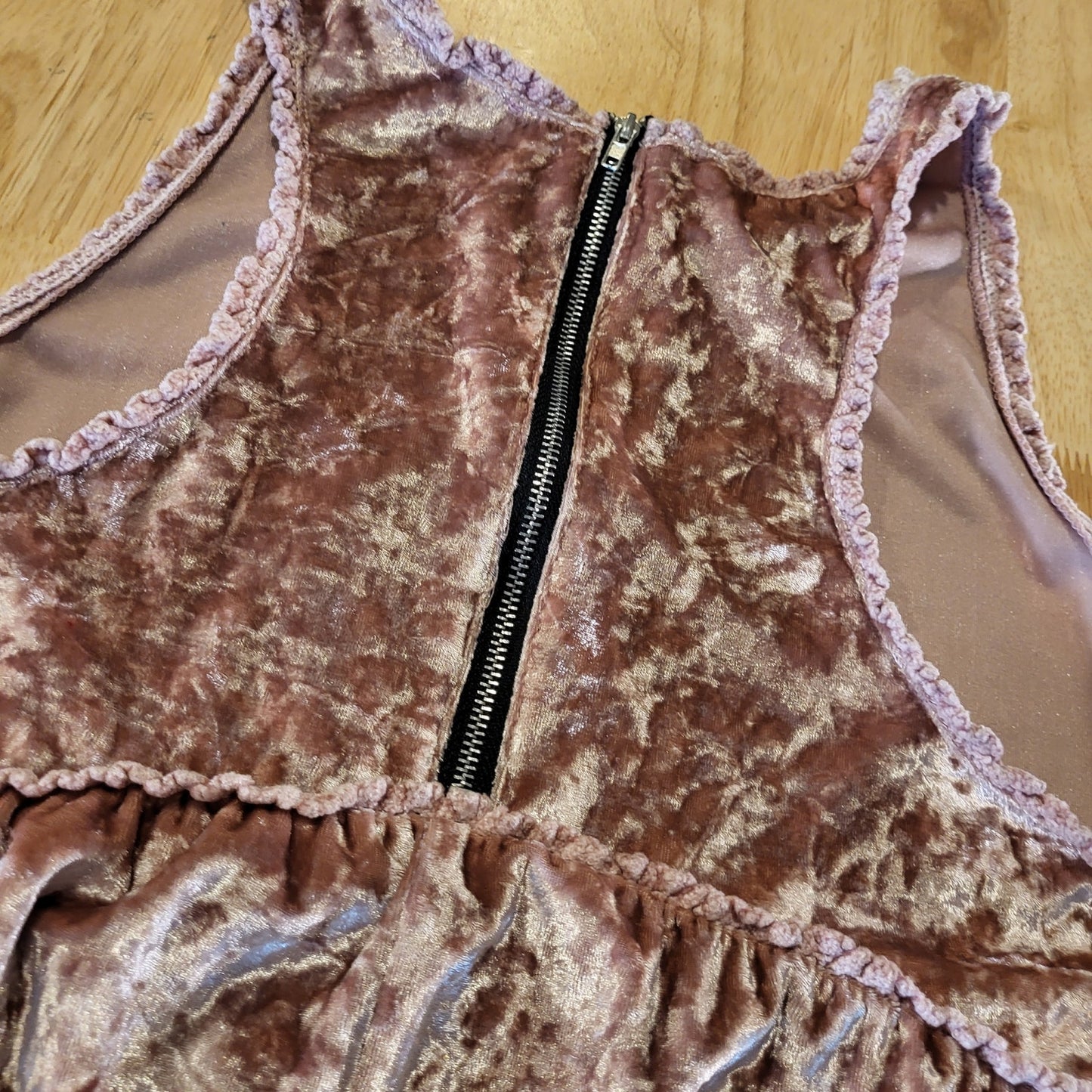 POL Pink Crushed Velvet Tank Mini Dress Zip Back Detail Empire Waist L