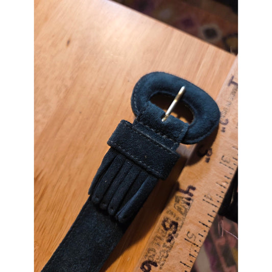 Cool Kelly Green Vintage Suede Leather Belt With Tassel on Buckle 34" Small