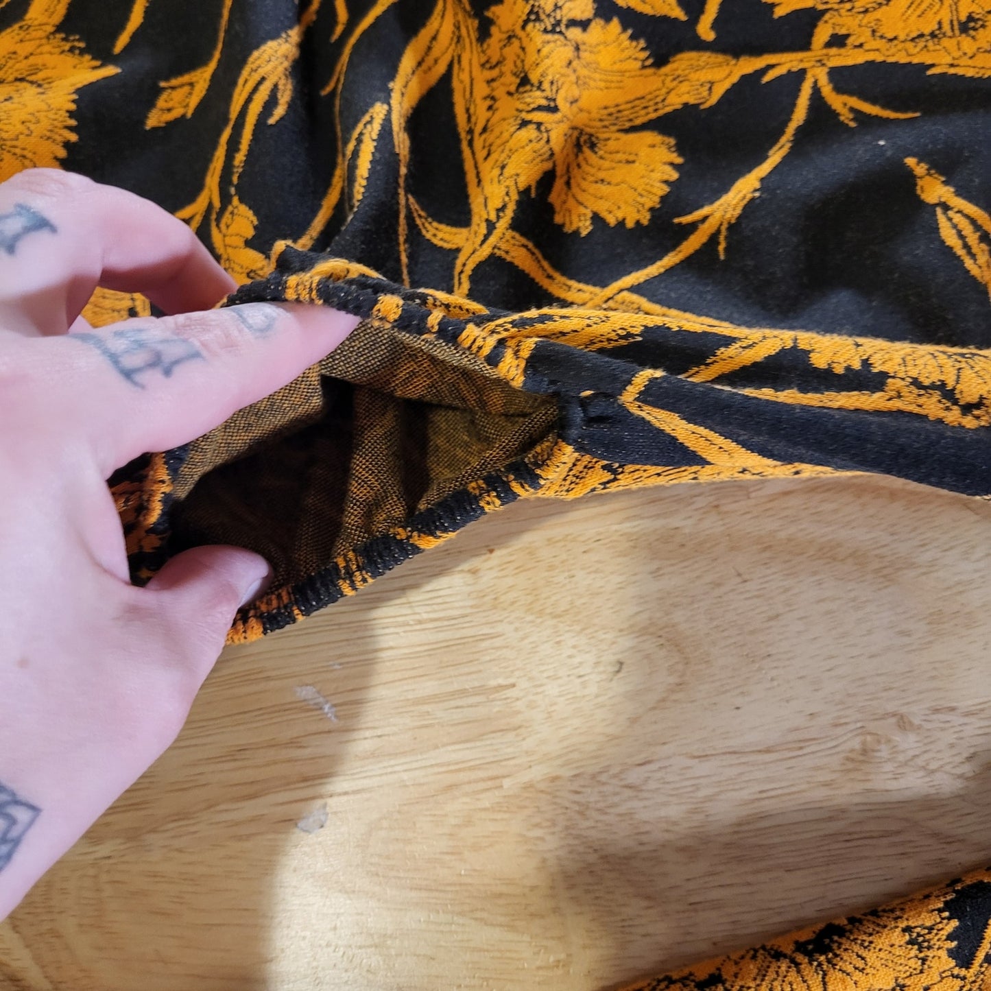 Zara Bodycon Yellow Floral Print Knit Stretch Waist Cutouts Midi Length