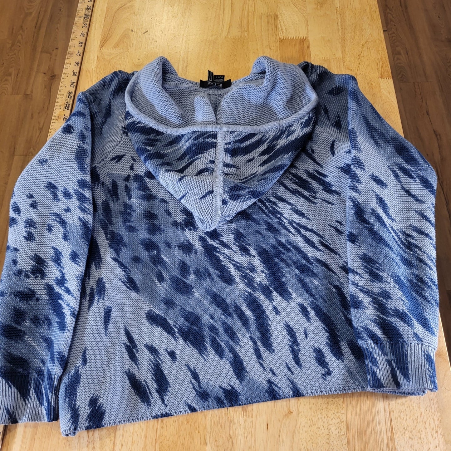 FDJ Blue Animal Print Knit Hooded Long Sleeve Sweater Small