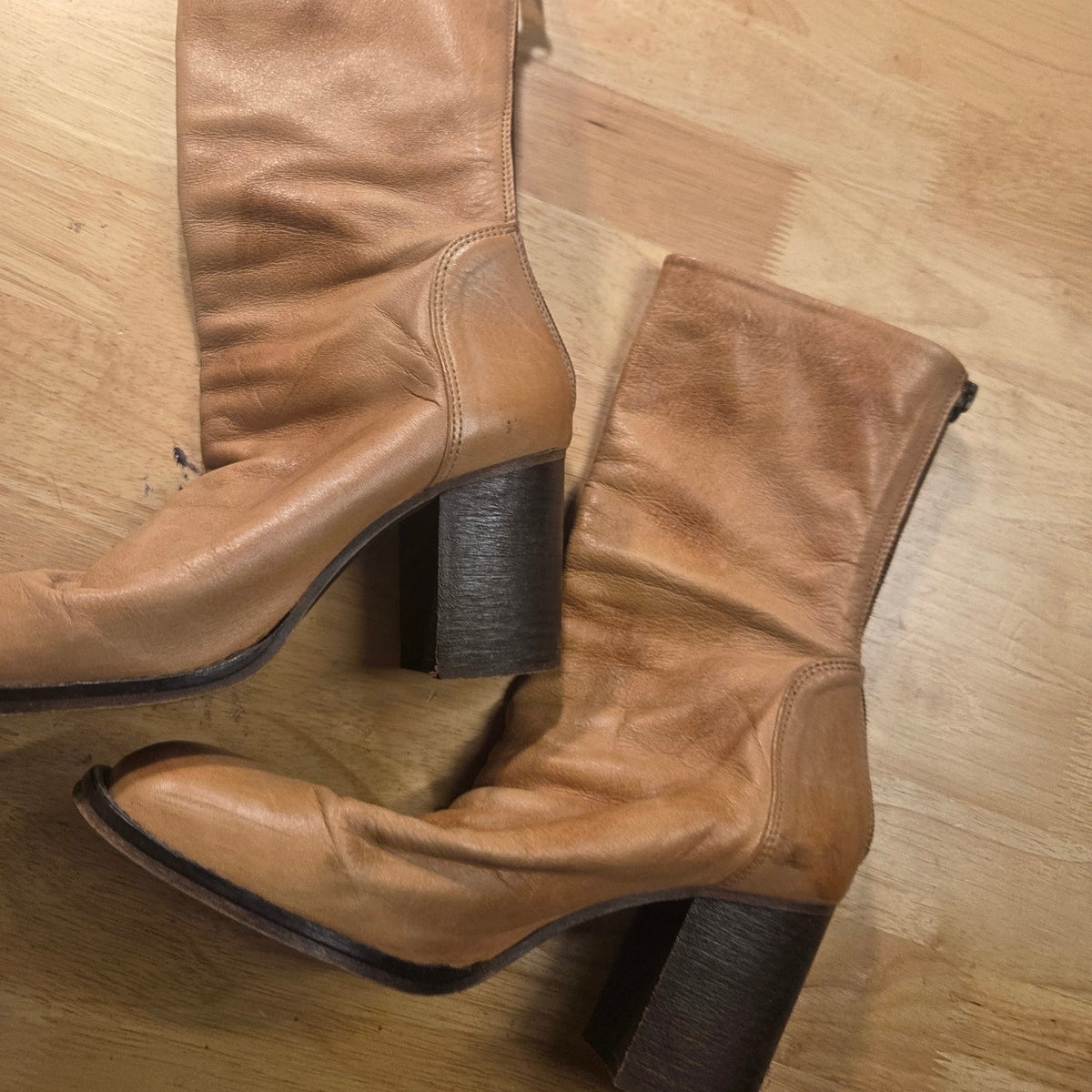 Free People camel soft leather block heel boots size 39