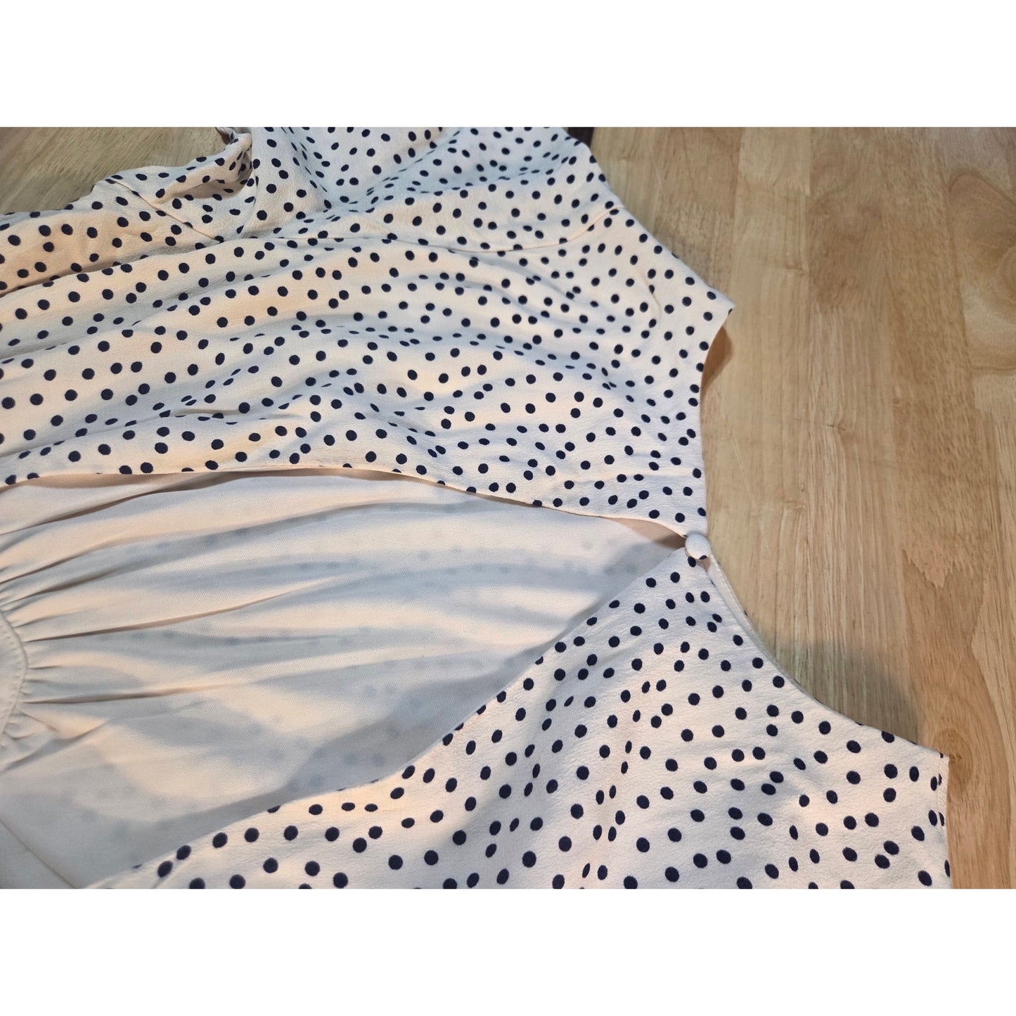 GB brand white polka dot flutter sleeve open back knee length dress size large