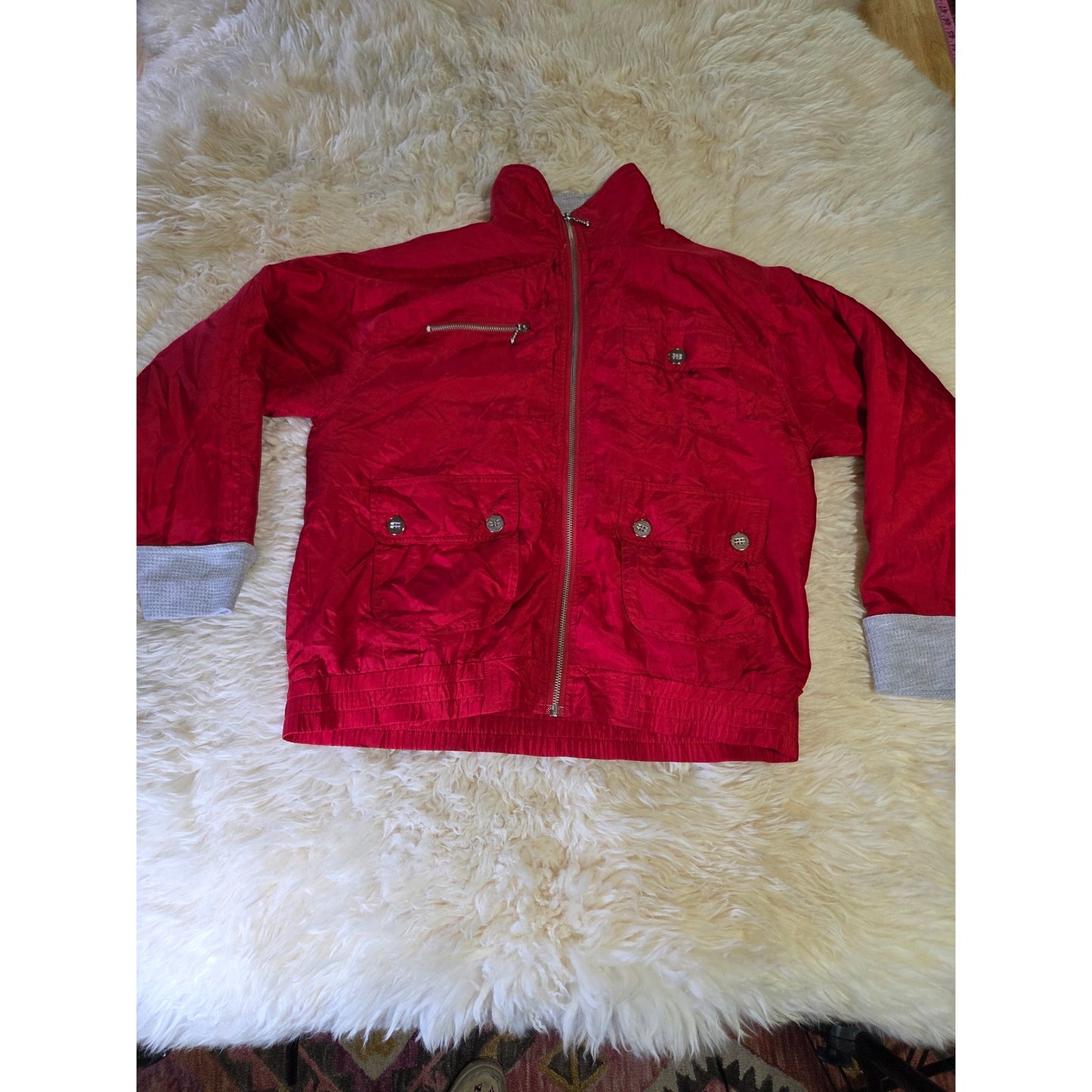 Vintage Silk Saint John's Bay SILK red Wind Breaker waffle Heather cuff P Small