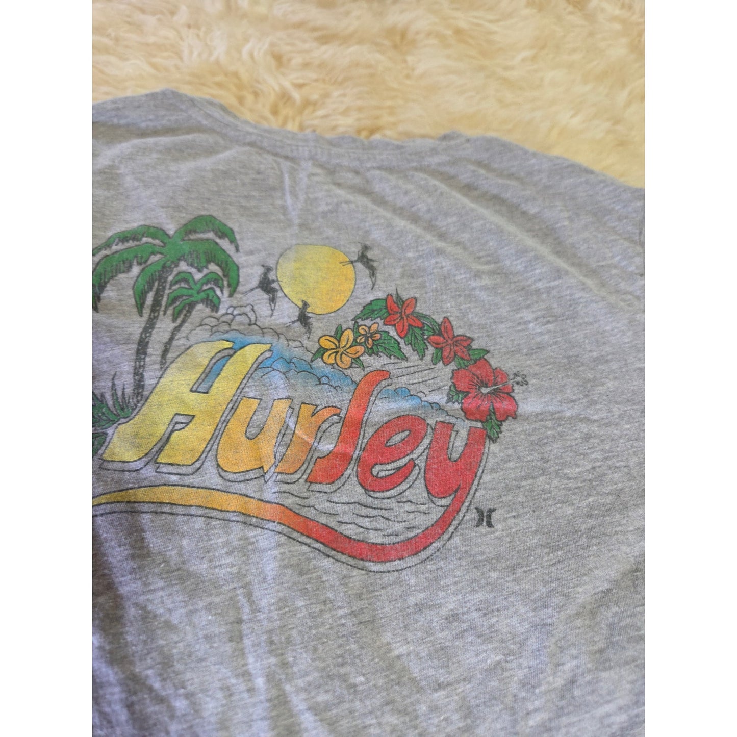 Hurley Heather Gray V-neck t-shirt floral Graphic Small
