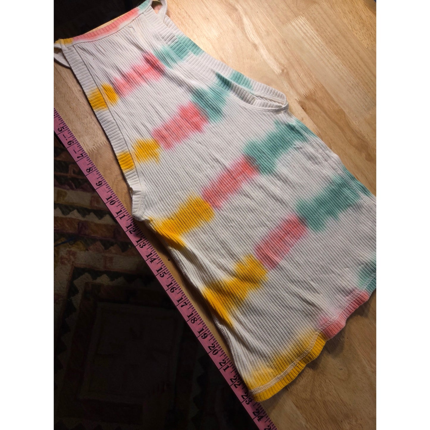 Free People Rainbow Tie Dye Strip Ribbed Knit Jersey Tank Top 12"p2p L