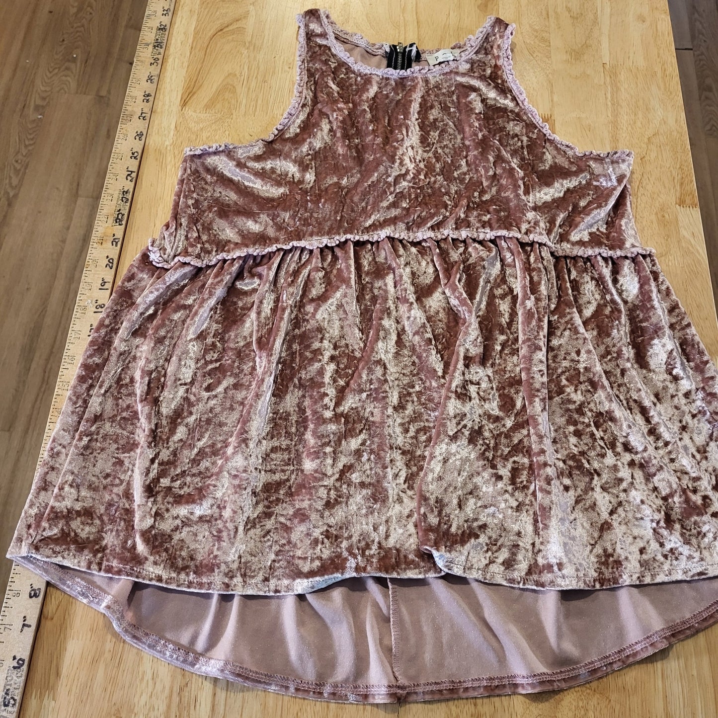 POL Pink Crushed Velvet Tank Mini Dress Zip Back Detail Empire Waist L