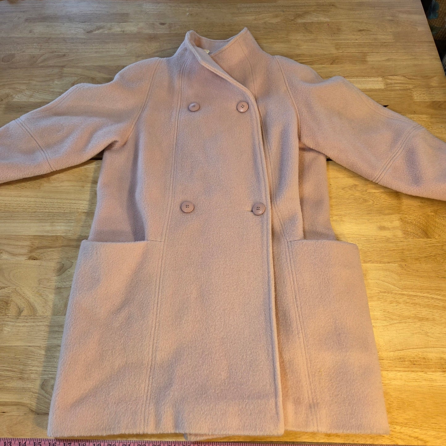 Leaventhal Kingston New York pink vintage wool midi jacket large shoulder pocket