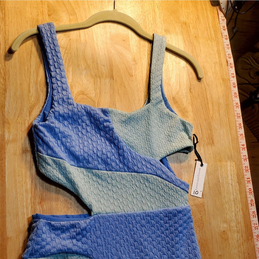 Lovers and Friends Blue Waffled Two Toned Swim Dress Bodycon Sleeveless Small