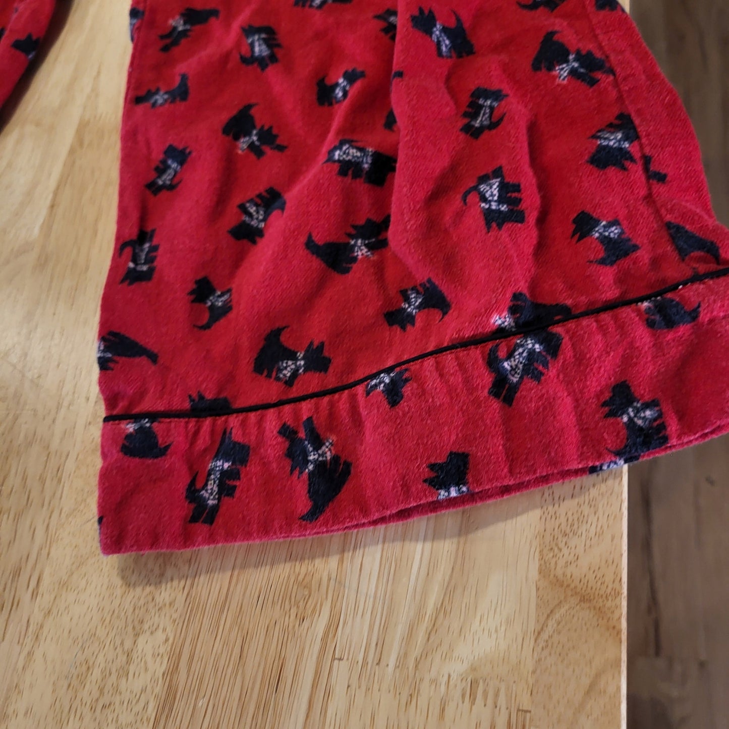 Adonna Red Flannel 100% Cotton Pajama Set Yorkie Dogs Bows Large