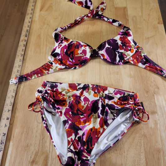 Be Creative Two Piece Halter Bikini Floral Abstract Padded Large