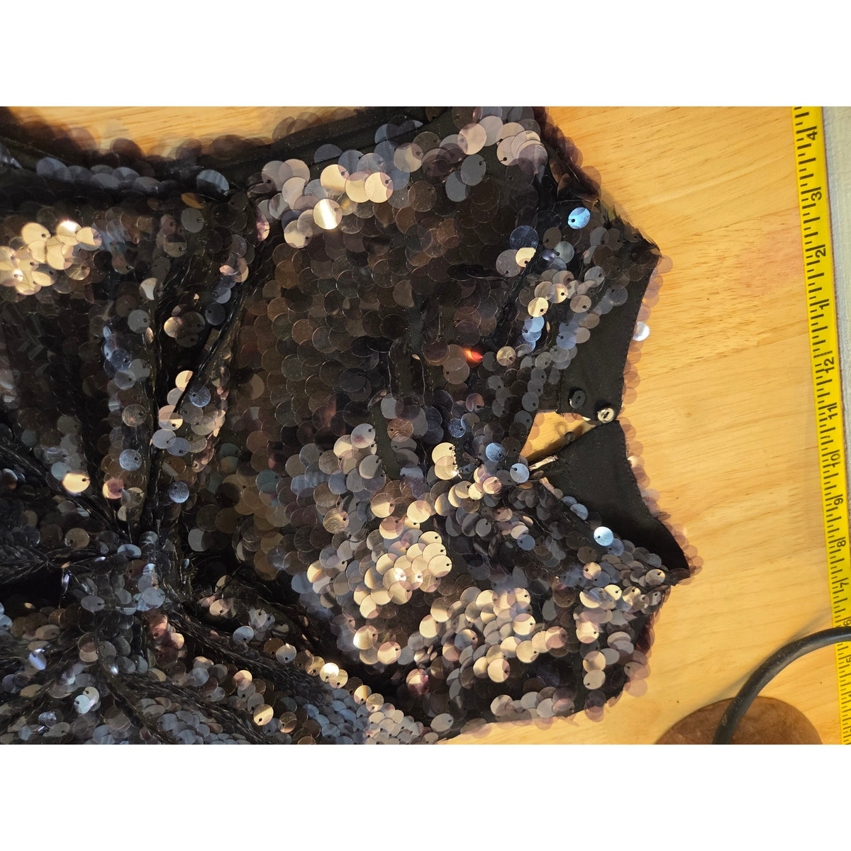 Ciebon XS black sequin sleeveless A-line mini dress bow mock collar