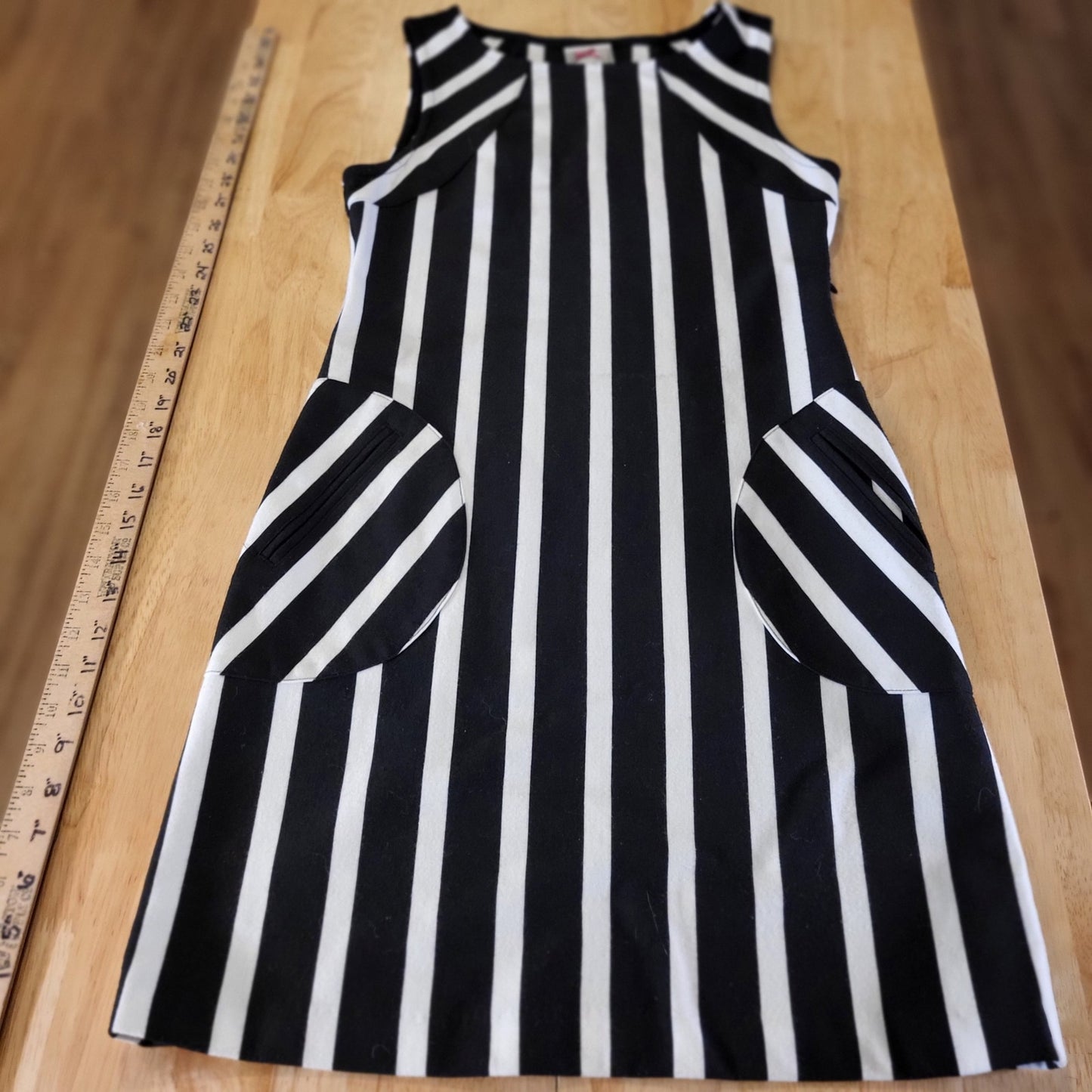 Yoana Baraschi Black & White Striped Bodycon Midi Pencil Dress Pocket Sleeveless