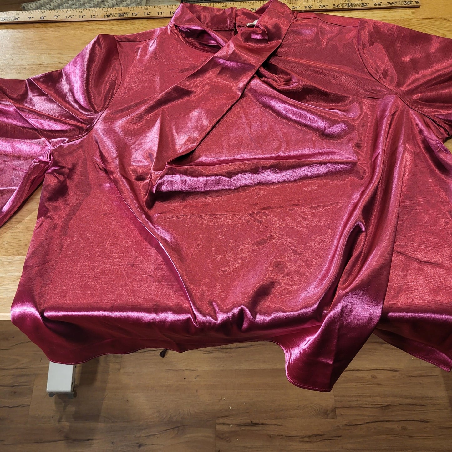 Monroe & Main Vintage Satin Pink Fuscia Winged Sleeve High Neck Blouse 2x