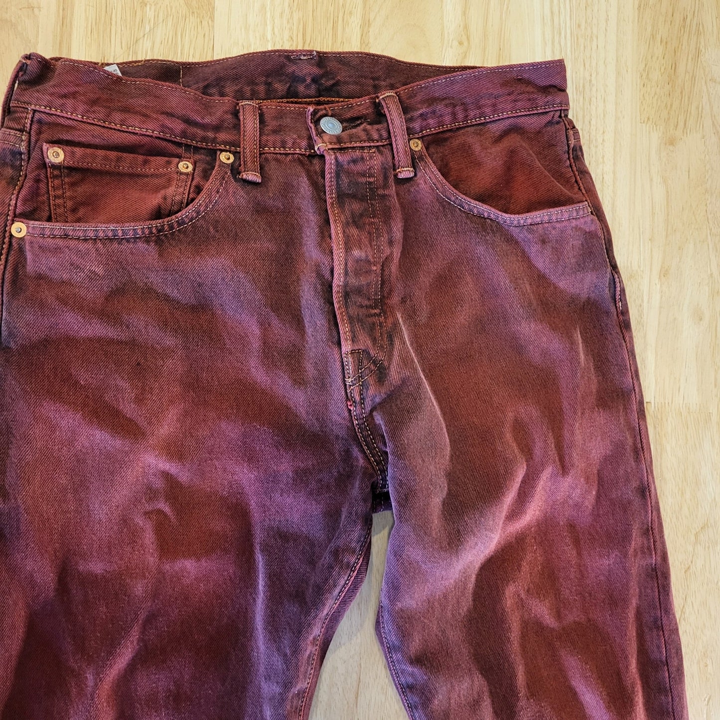 Levi's 501 CT Maroon 31 x 32 Tapered Denim Jeans Faded Tag 90.s Custom Cut