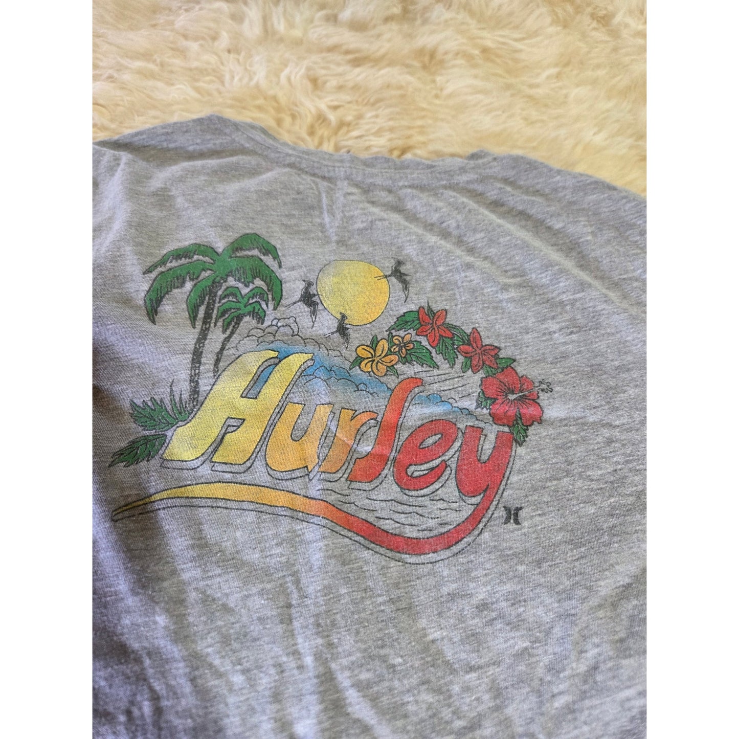 Hurley Heather Gray V-neck t-shirt floral Graphic Small