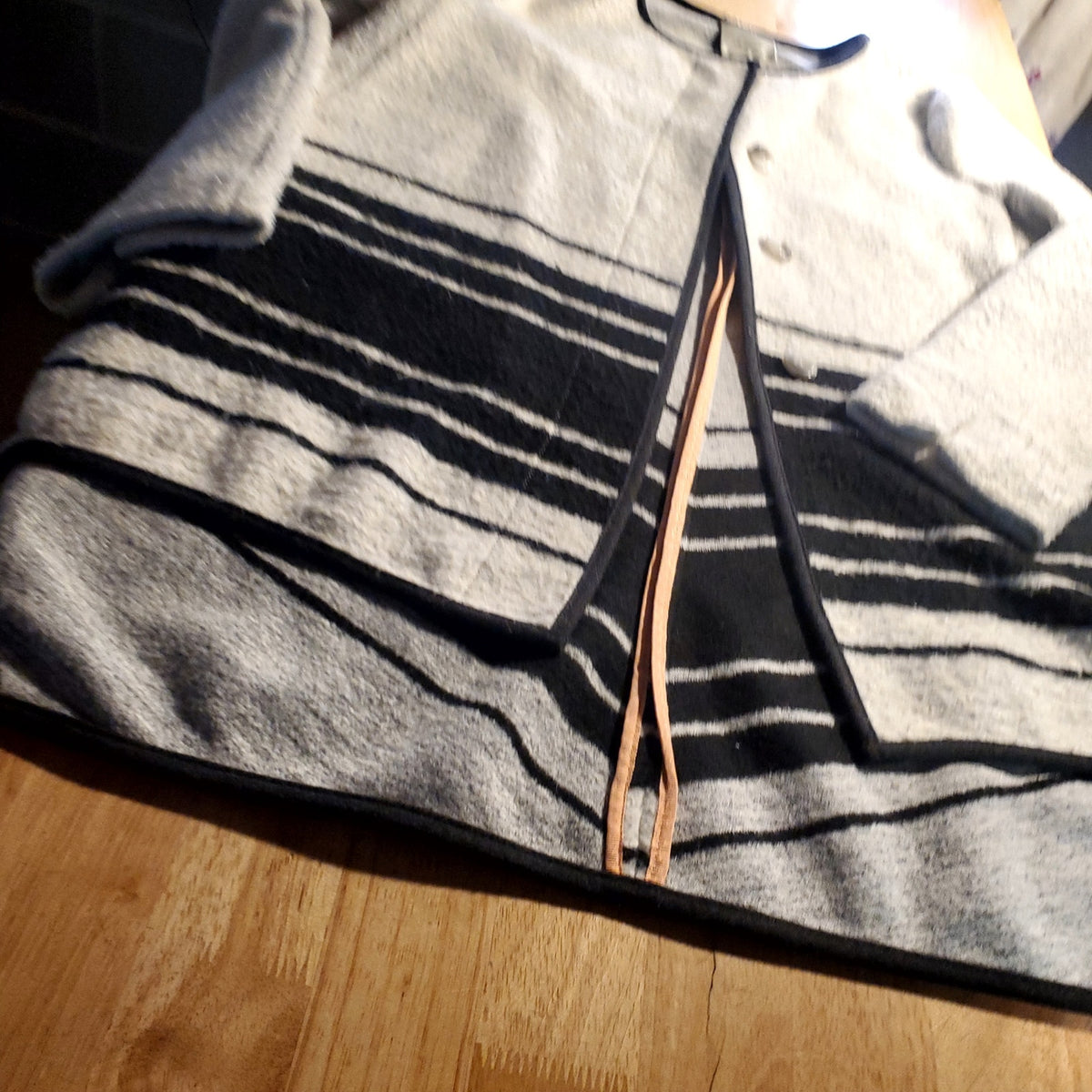 Elevenses size medium wool blend asymmetrical hem gray and black striped jacket