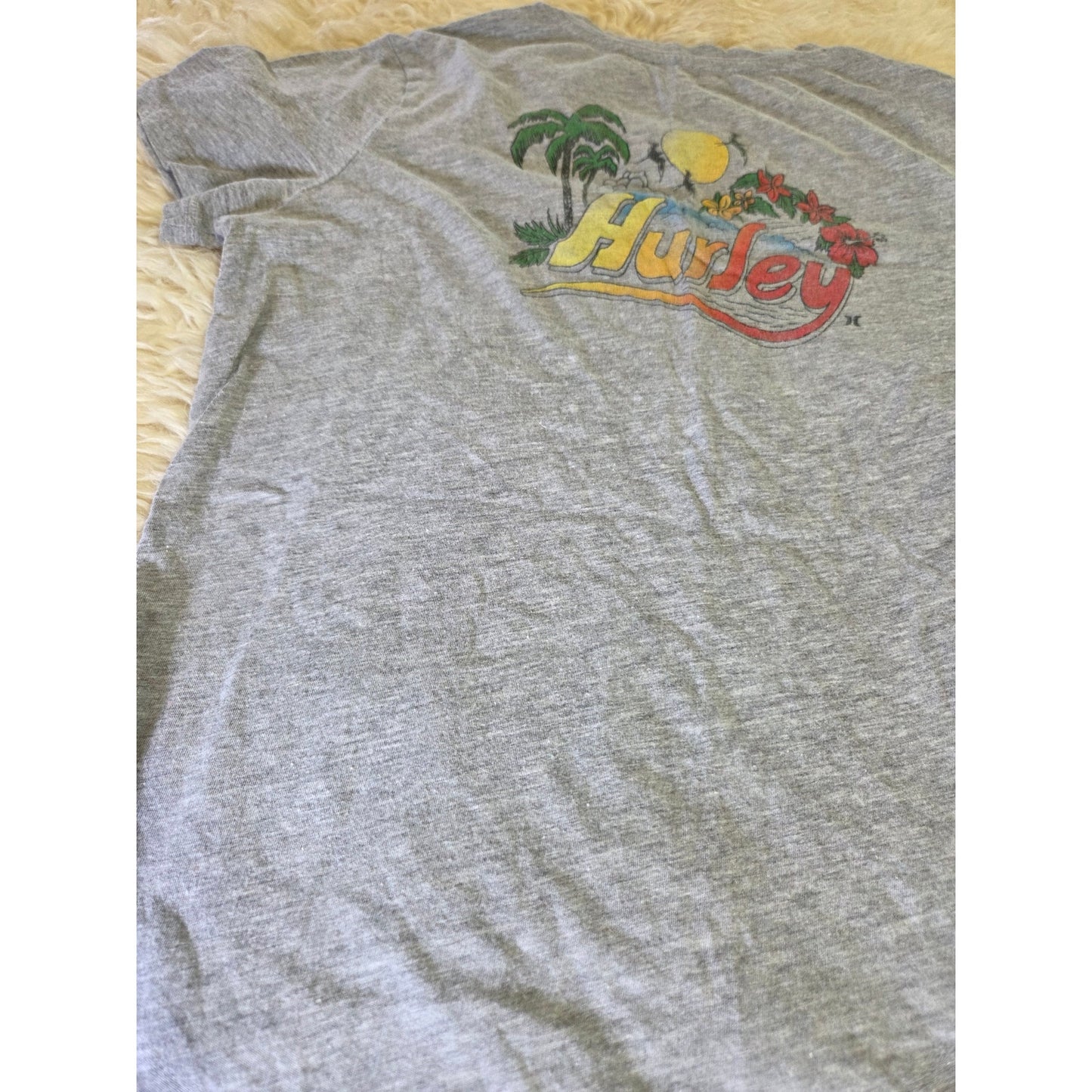 Hurley Heather Gray V-neck t-shirt floral Graphic Small